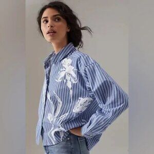 Last Chance! Anthropologie Maeve Alaina Striped Button-Down Blouse Size Small